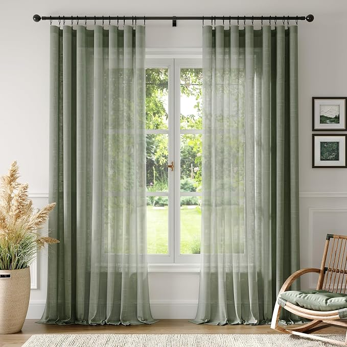 Anmao Natural Linen Curtains for Living Room 96 Inch Length 2 Panels Set by Anmao