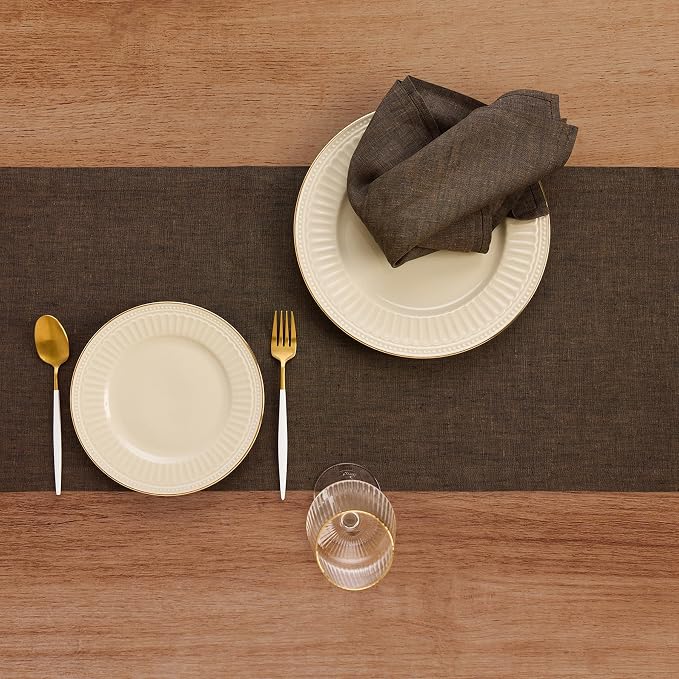 Solino Home Linen Chambray Brown Table Runner 120 Inches Long - Image 3