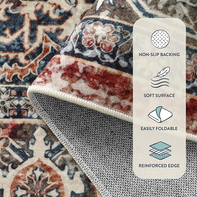 Lahome Oriental Washable Round Rugs, Non-Slip Round Rug 4ft Ultra-Thin - Image 7