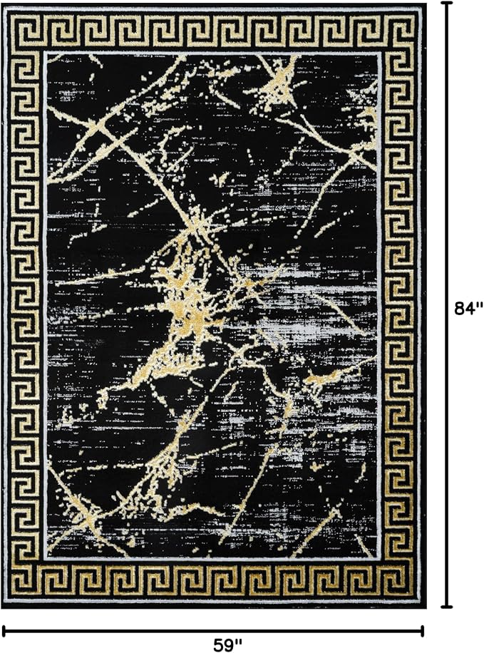 GLORY RUGS Area Rugs Marble 5X7 Black Gold Carpet Modern Abstract Rug Living - Image 2