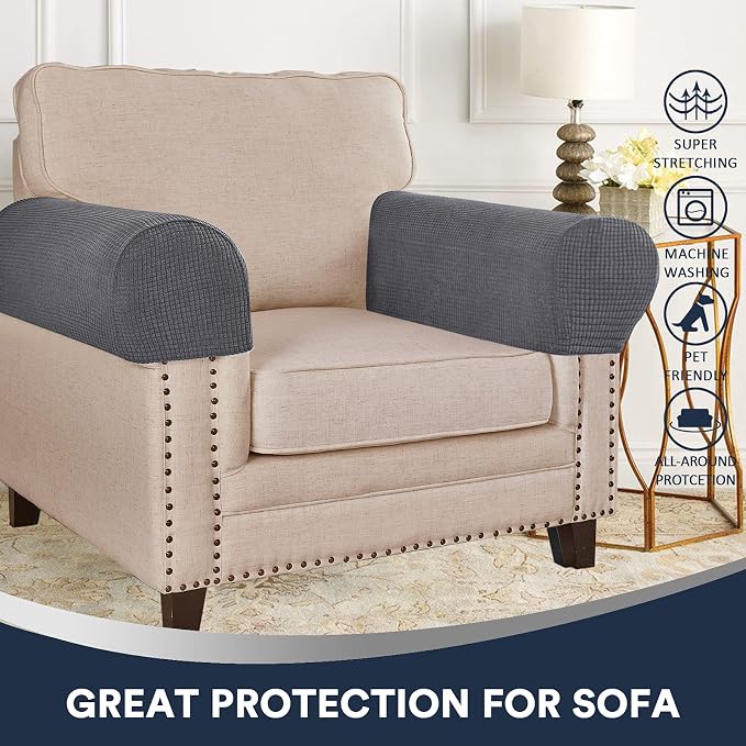 Stretch Sofa Arm Covers Spandex Jacquard Anti-Slip Couch Arm Covers - Image 2