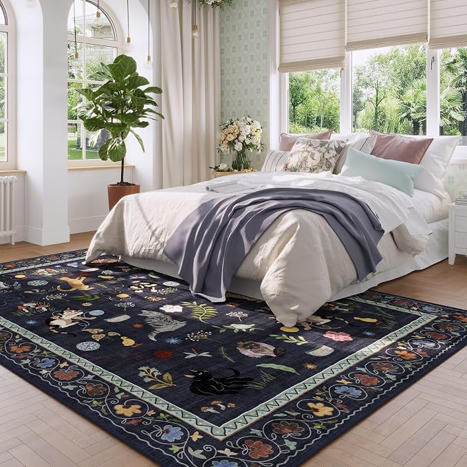 Rugcomf Living Room Rug 5x7 Rug Machine Washable Boho Area Rug Non Slip Floral - Image 4