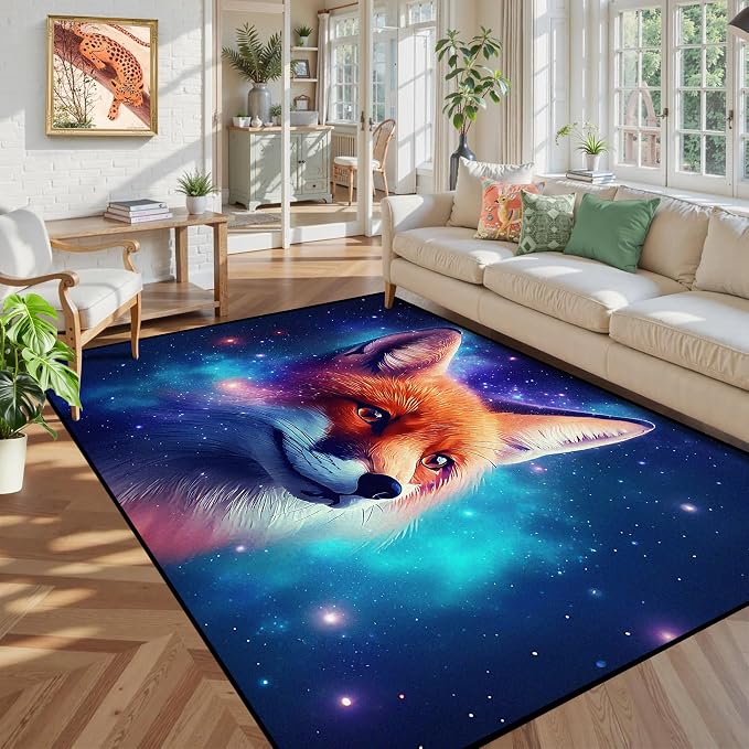 5' X 7' Galaxy Fox Rug 3D Cute Foxes Area Rugs - Image 5