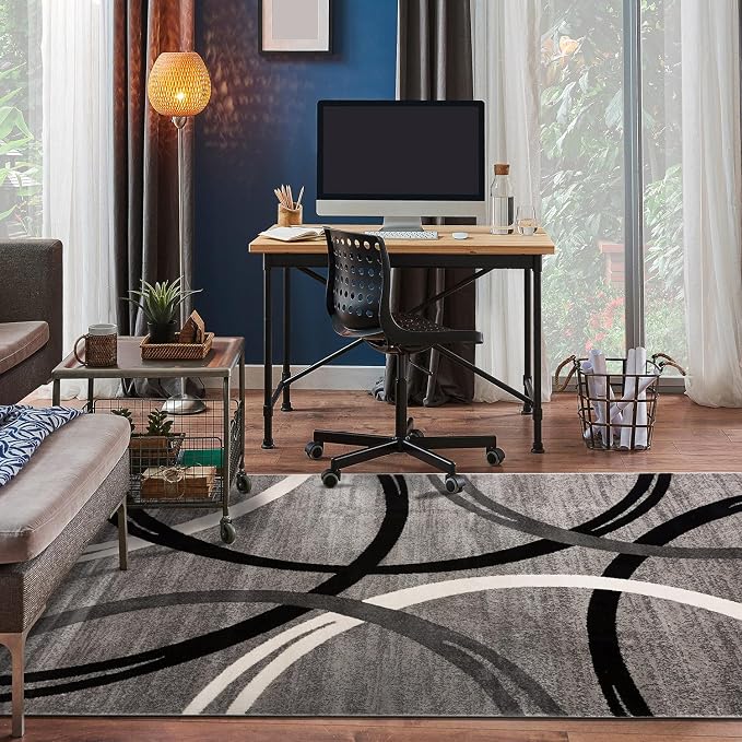 Rugshop Wavy Circles Design Area Rug, Fade-Resistant Carpet - Image 6