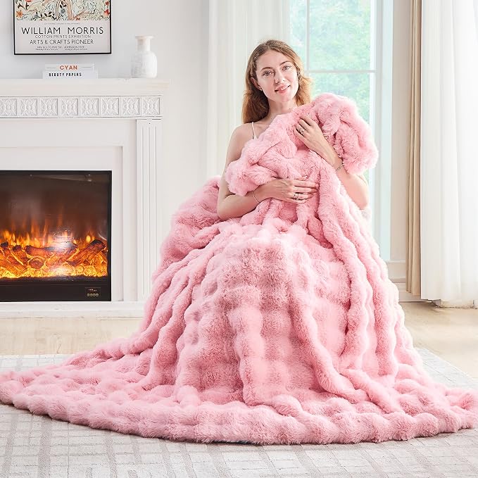 Lotus Karen Faux Fur Throw Blanket Pink by LotusKaren