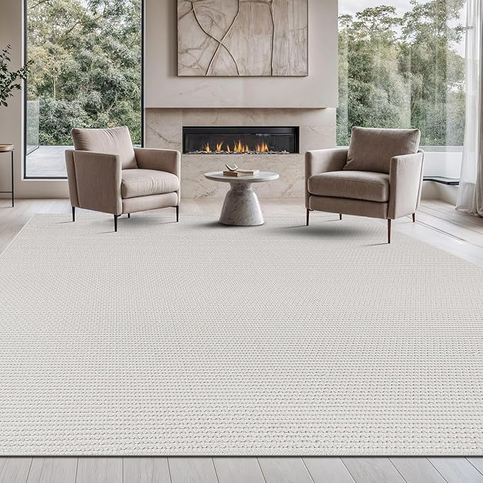 Beverly Rug Micro Loop Large Area Rug White 9x12 Modern Luxury Trellis by BeverlyRug