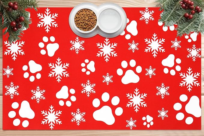 Christmas Pet Mat Red White Snowflake Dog Claw Mat Absorbent Dog Bowl Mats by FYSUIMU