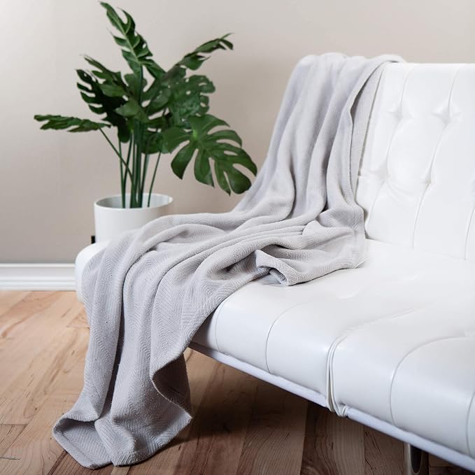 Sticky Toffee Cotton Throw Blanket 60x50 in – Light Gray Woven Lightweight - Image 2