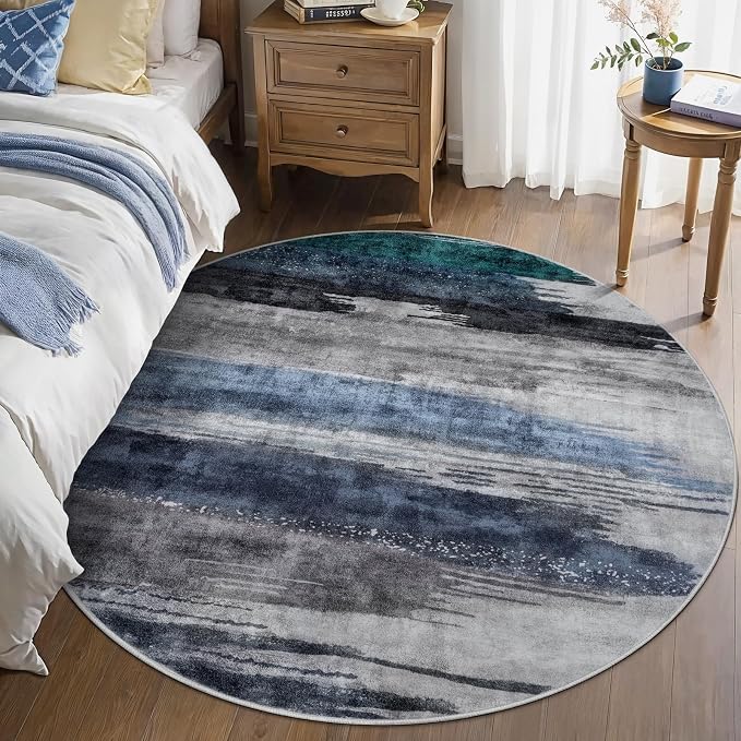 Ciicool 4ft Round Washable Rug, Modern Abstract Circle Rugs, Non-Slip Thin - Image 2