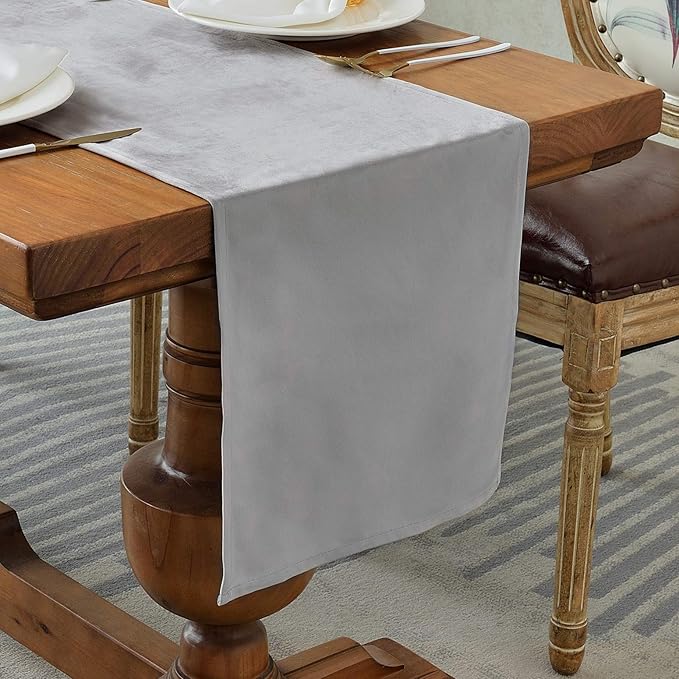 BALCONY & FALCON Velvet Table Runner 14"x71" Silver Gray Luxury Machine by BALCONYFALCON