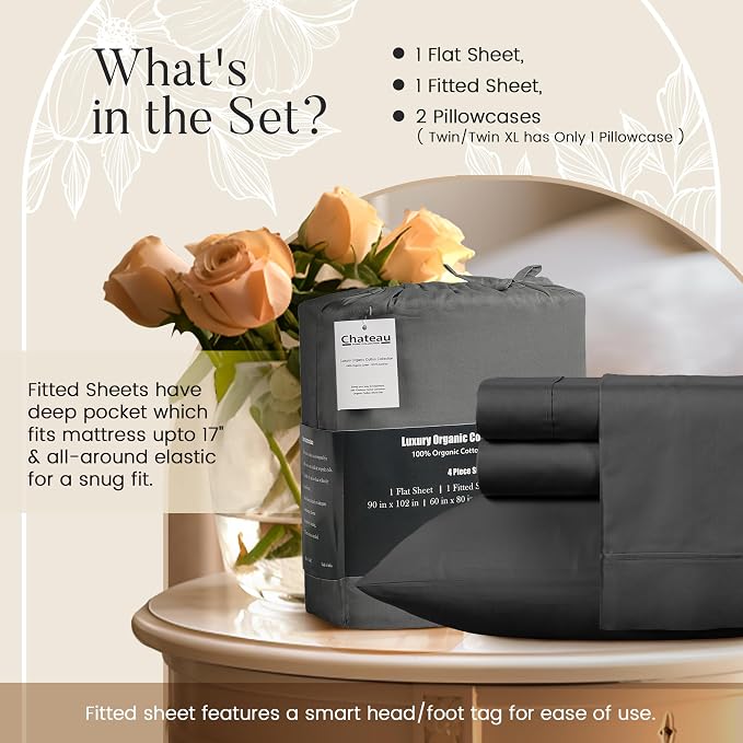 100% Organic Cotton Twin Sheets Set, 300TC Sateen Weave 3 PC Twin Bed Sheets - Image 5