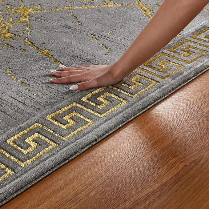 GLORY RUGS Area Rugs Marble 5X7 Grey Gold Carpet Modern Abstract Rug Living - Image 3