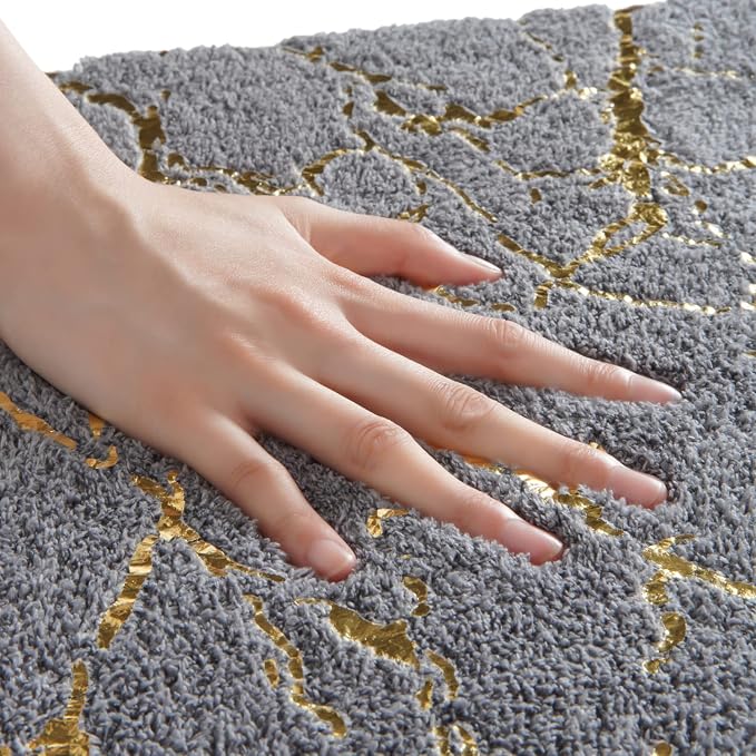 QJHOMO Marble Bathroom Rug Gray and Gold Decor Bathroom Rugs Non Slip Bath Mat - Image 5