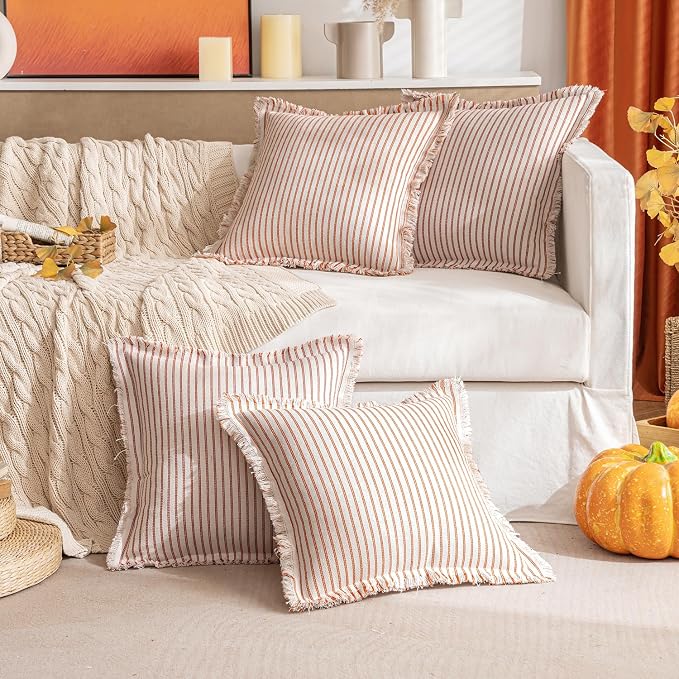MIULEE Pack of 2 Rust Pillow Covers 20x20 Inch Striped Farmhouse Couch Throw - Image 8