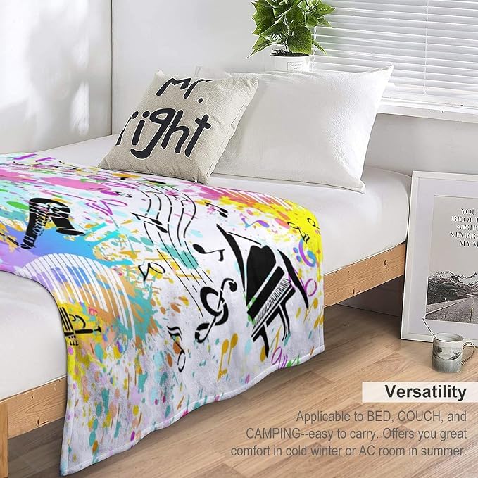 Music Blanket Colorful Graffiti Piano Keys Music Note Modern Abstract Art Print - Image 3