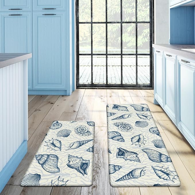 Kitchen Mats for Floor Cushioned Anti Fatigue Sets of 2 Beach Theme Kitchen - Image 3