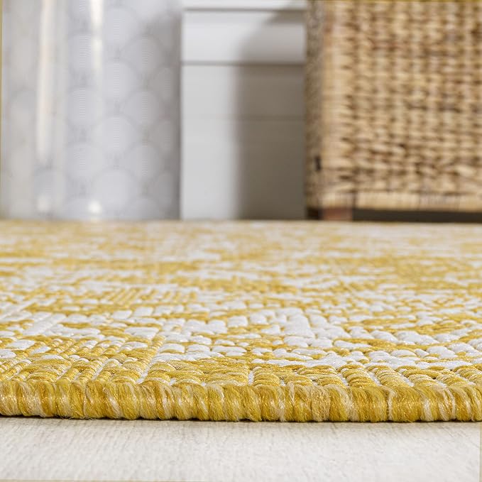 JONATHAN Y Weave Floral Indoor Outdoor Area Rug 8X10 Yellow/Cream, Tela - Image 7