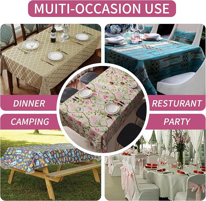 Square Table Cloth, 100% Waterproof Tablecloth Oil Proof Spill Proof Vinyl - Image 7