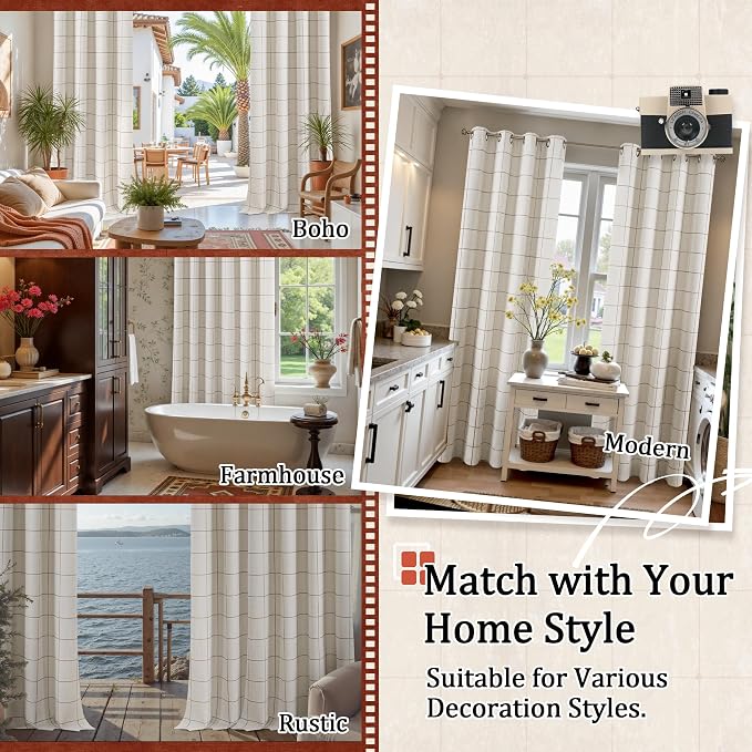Brown Plaid Patterned Curtains Thermal Insulated - Image 8