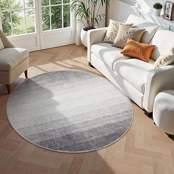 Wonnitar Modern Ombre Washable Round Area Rug 5ft, Non-Slip Large Circle - Image 3