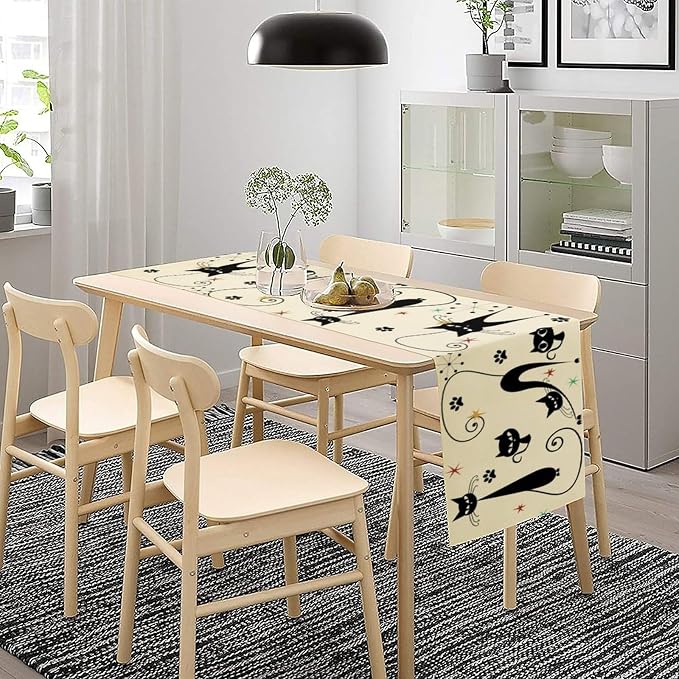 Mid Century Table Runner Minimalist Funny Black Cat Claws Retro Abstract - Image 7