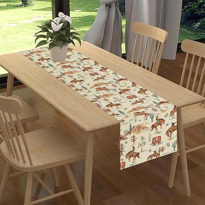 Western Cowboy Table Runner, Rustic Country Cowboy American Wild West Riding - Image 2