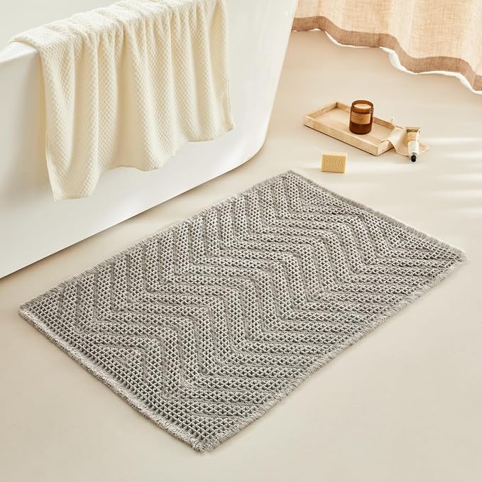 Boho Bath Mat BathDecor Rugs, Upgraded Waffle Bath Mat, Super Absorbent Non - Image 7