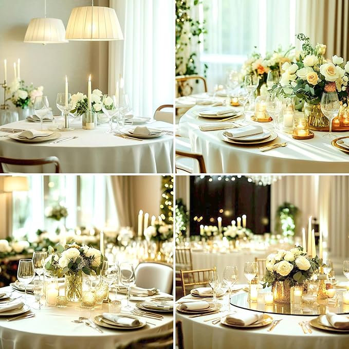 Round Tablecloth 132 Inch 6 Pack Ivory Tablecloths Washable Decorative Linen - Image 4