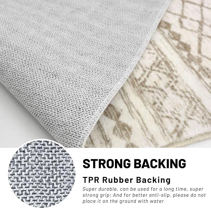 KUTA Moroccan Washable Kitchen Rugs 2x8 Non-Slip Vintage Beige Boho Rugs - Image 6