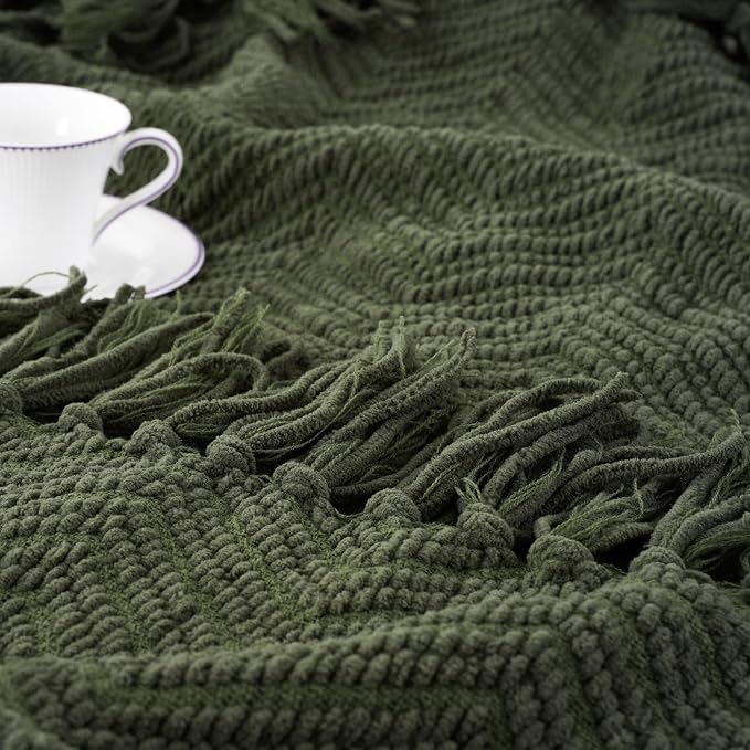 BATTILO HOME Olive Green Chenille Throw Blanket - Image 9