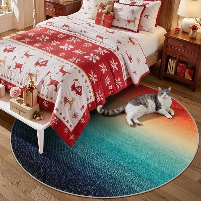 Wonnitar Modern Ombre Christmas Round Area Rug, 4ft Colorful Washable Living - Image 8