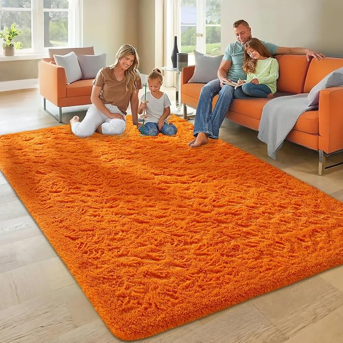 Ophanie Orange Rugs for Living Room Bedroom, 5x8 Fluffy Fuzzy Furry Carpet - Image 3