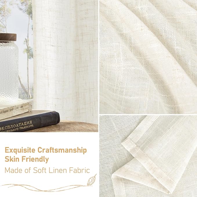 LAMIT Cream Linen Kitchen Curtains 30 Inch Length, Semi Sheer Light Filtering - Image 6