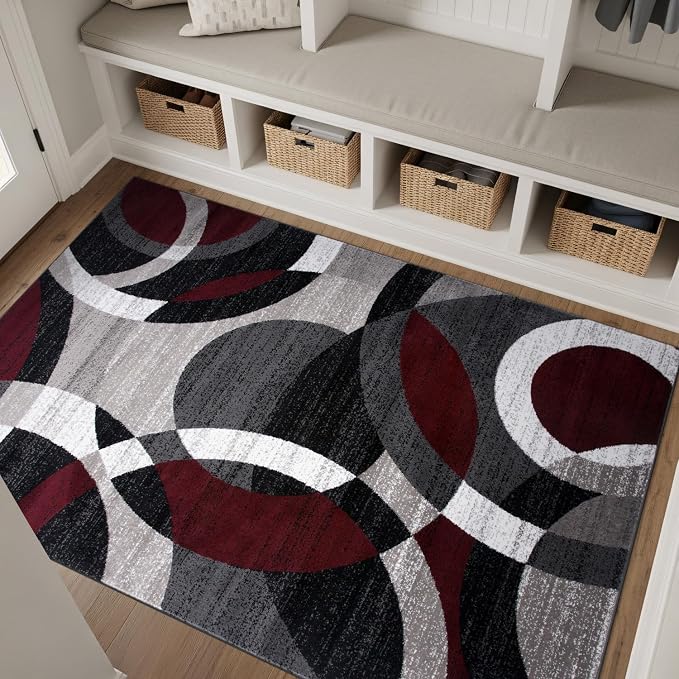 Rugshop Red Modern Geometric Indoor Area Rug, Overlapping Circle Pattern - Image 9
