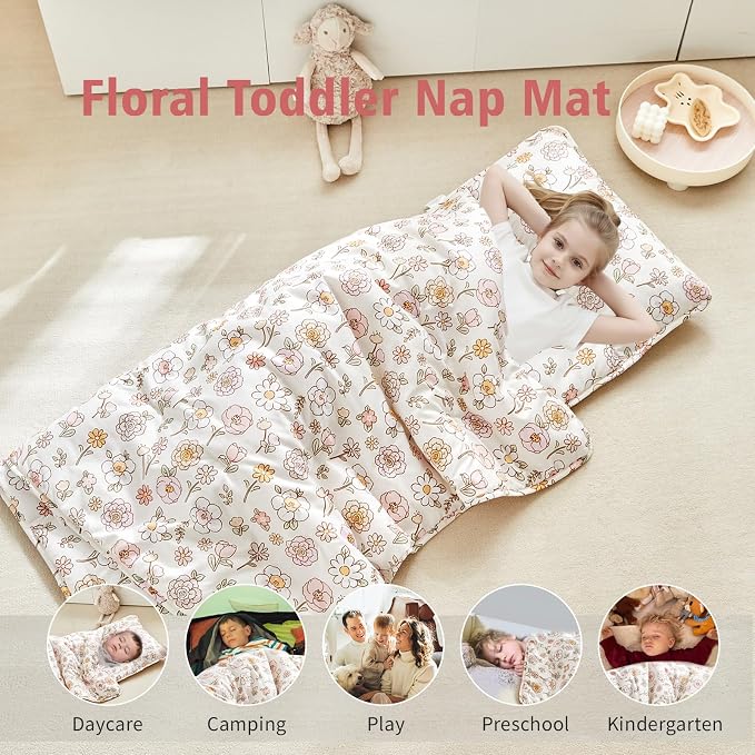 Toddler Nap Mat with Removable Pillow, Ultra Soft Slumber Bags - Image 3