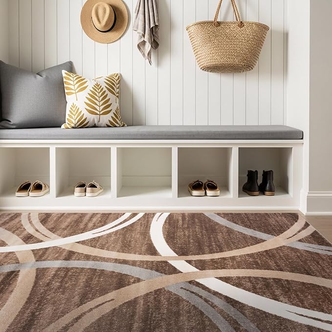 Rugshop Modern Wavy Circles Design Area Rug, Carpet by Rugshop