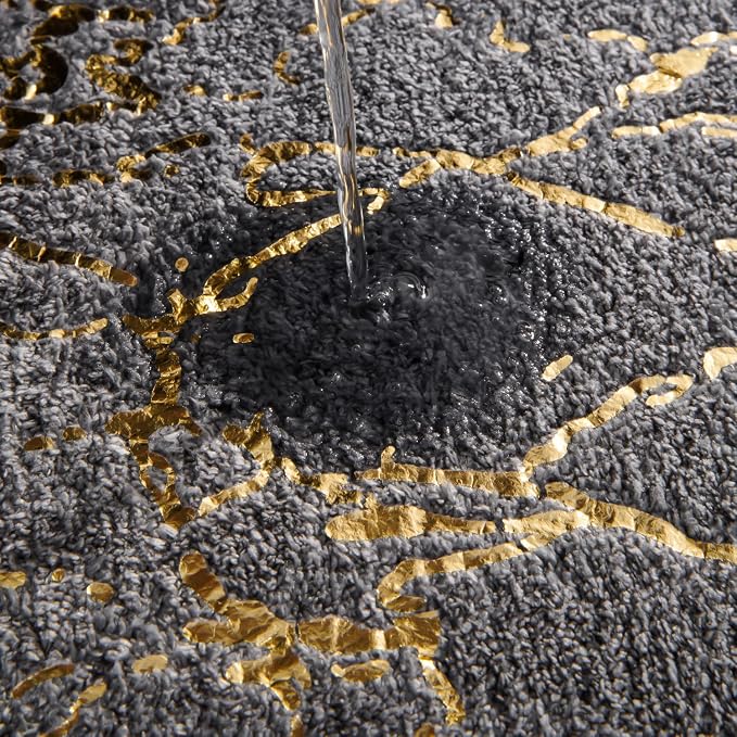 QJHOMO Marble Bathroom Rug Gray and Gold Decor Bathroom Rugs Non Slip Bath Mat - Image 3