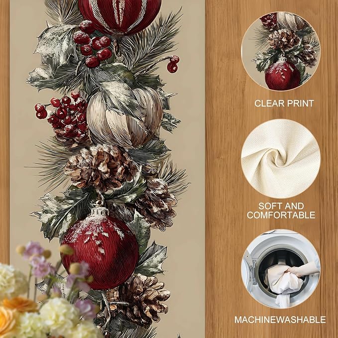 Elegant Red and White Christmas Table Runner – 13x72 Inch Holiday Table Decor - Image 4