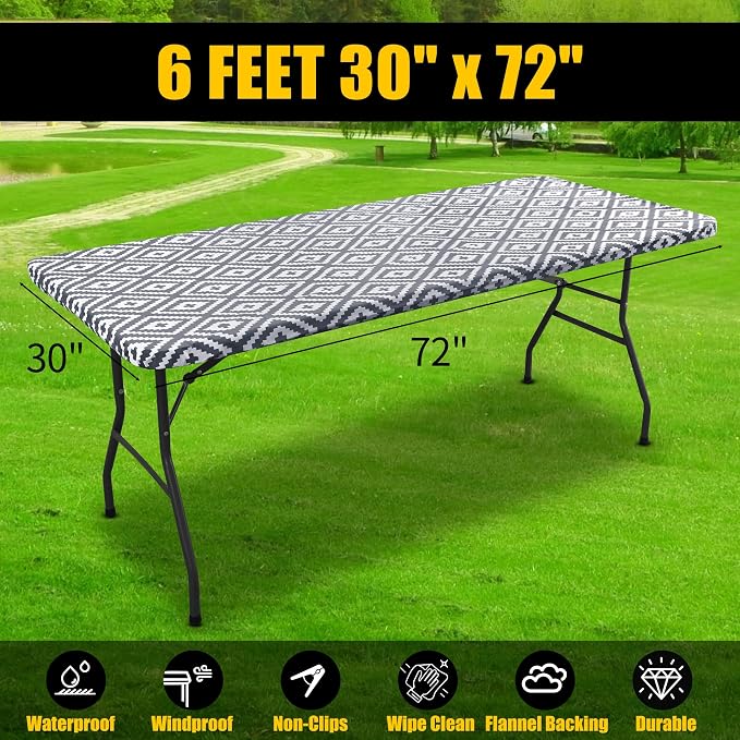 Smiry Rectangle Picnic Table Cloth, Waterproof Elastic Fitted Outdoor - Image 7