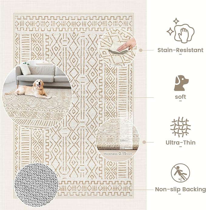 5x7 Area Rug Living Room: Washable Boho Geometric Moroccan Rug Neutral Modern - Image 7