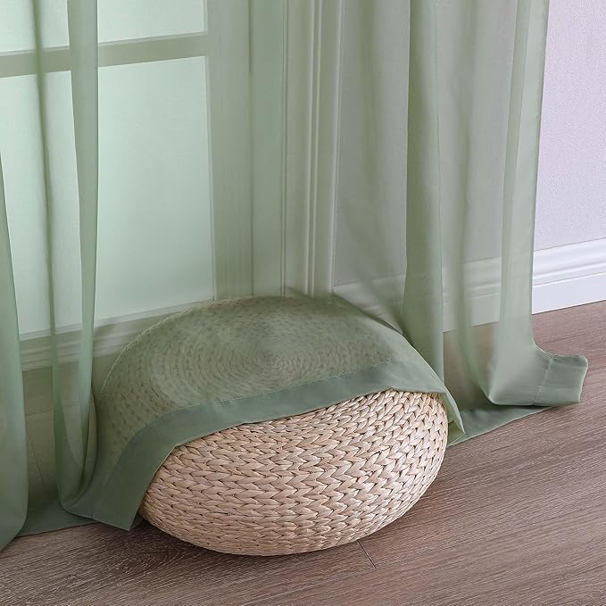OVZME Sage Green Sheer Curtains 120 Inches Long 2 Panels Set, 59 Inch Extra - Image 6