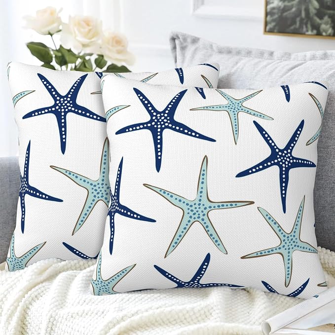 Throw Pillow Covers Nautical Starfish Pillow Covers 18x18 Inch Set of 2 Navy - Image 4