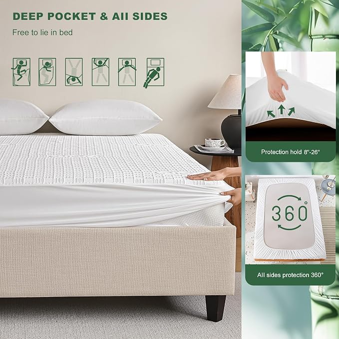 GRT Queen Waterproof Mattress Protector, Rayon Made from Bamboo Mattress Cover - Image 5