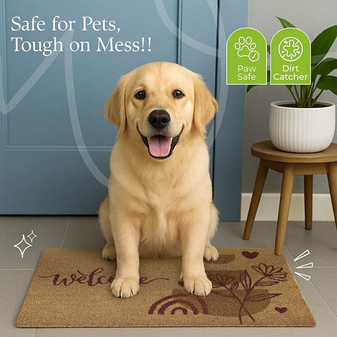 Coir Door Mats 17" X 30", Non-Slip Sturdy, PVC Backed Heavy Duty, Welcome - Image 2