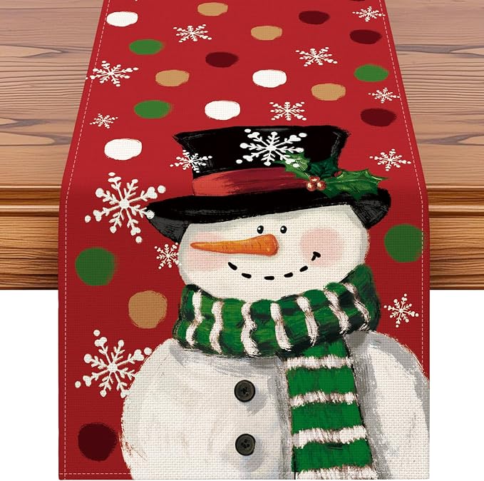 OTOSTAR Snowman Snowflake Christmas Table Runner, Xmas Seasonal Winter Holiday by OTOSTAR