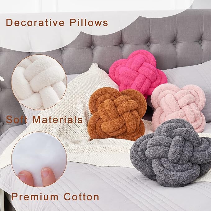 Xiashrk Knot Pillow Ball, Dark Brown Knotted Plush Throw Pillow Handmade Square - Image 6
