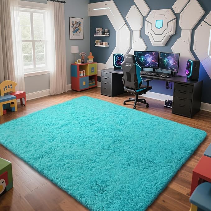 Teal Blue Rug Fluffy Rug, 8x10 Teal Area Rugs by Yongyangjuxi