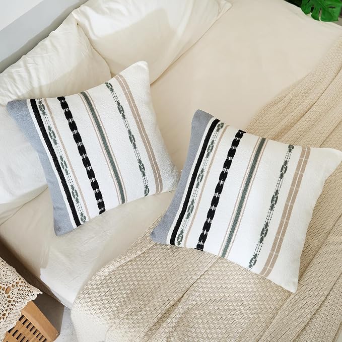 Boho Chenille Throw Pillow Covers 18x18 Inch Square Farmhouse Decorative Pillow - Image 6