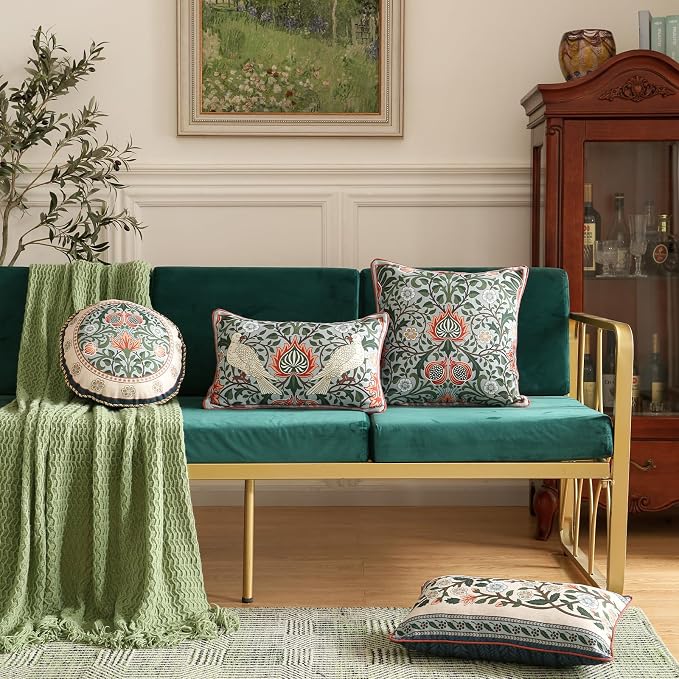 ISAENNE Design Square Retro Elegant Linen Throw Pillow Covers 18"x18" Pack of 2 - Image 3