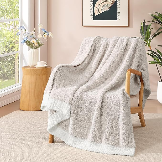 WRENSONGE Throw Blanket Cationic Dyeing Taupe Soft Cozy Fluffy Warm Hand Made by WRENSONGE